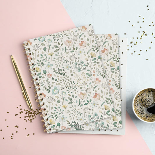 Vintage Pastel Floral Journal Notebooks, Sage Green and Pink Flower College Ruled Notebooks for Note Taking, Wildflower Floral Botanical Journal Journaling, Spiral Notebook 5.5x8.3
