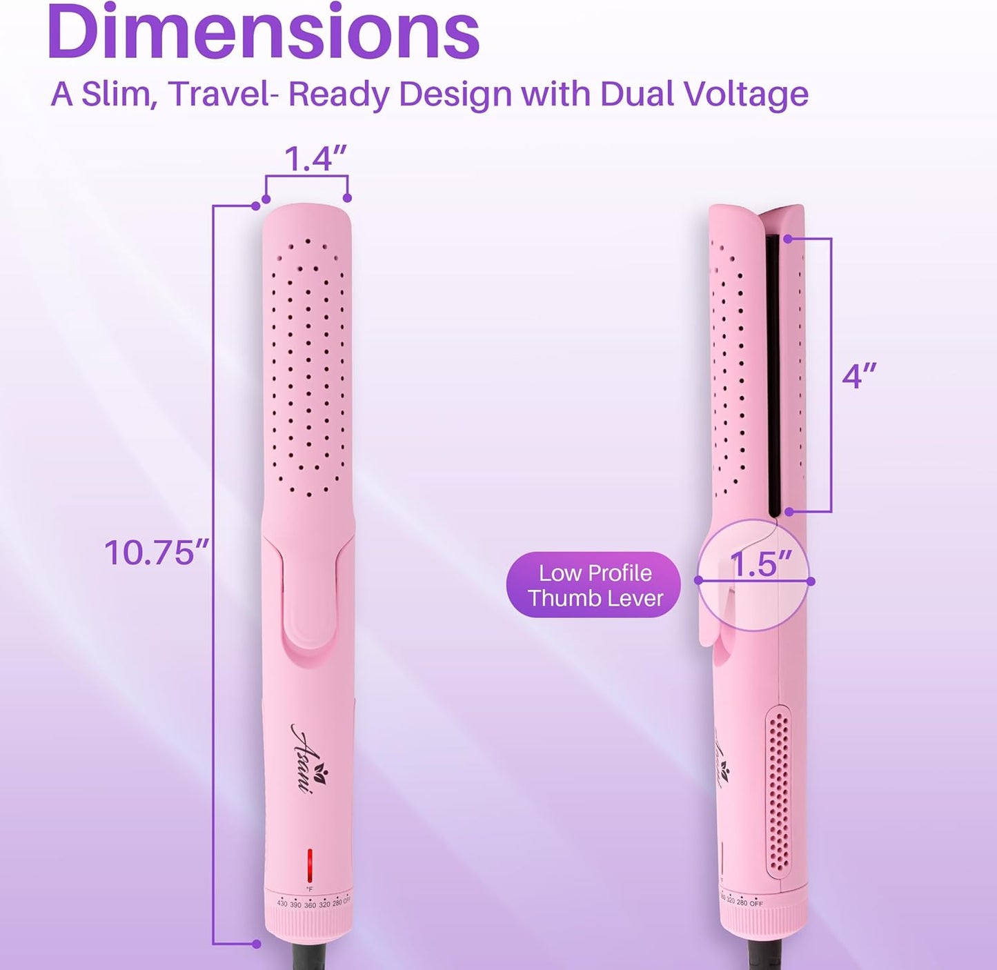 Asani 360° Airflow Styler - 2-in-1 Professional Curling Wand & Hair Straightener - Flat Iron Curler with Cooling Fan, Air Vents - Crimper Styling Tool for Volume & All-Day Curls - for All Hair (Pink)