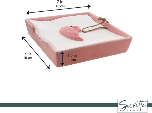 Pink Lunch Napkin Holder with Flamingo Weight