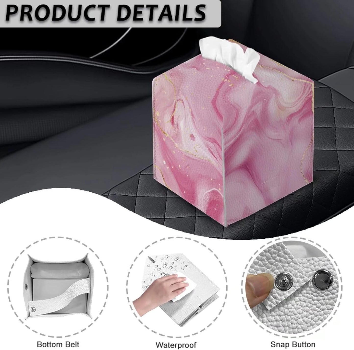 Pink Marble Leather Tissue Box Cover Marble Home Decor Tissue Box Holder Tissues Cube Boxes Novelty Office Desk Accessories Replacement Convenient for Outdoor