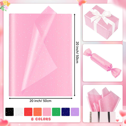 Pink Glitter Tissue Paper for Gift Bags 20x20 Inch - 30 Sheets Recyclable Wrapping Tissue Paper Bulk for DIY Crafts Birthday Baby Shower Festival Holidays Decorative