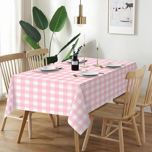 QIKSION Pink Gingham Tablecloth Disposable 2 Pack, 54 x 108 Inch Pink and White Checkered Table Cloth for Baby Shower, Easter, Mothers Day Decorations, Birthday Party, Rectangle, Plastic Table Cover