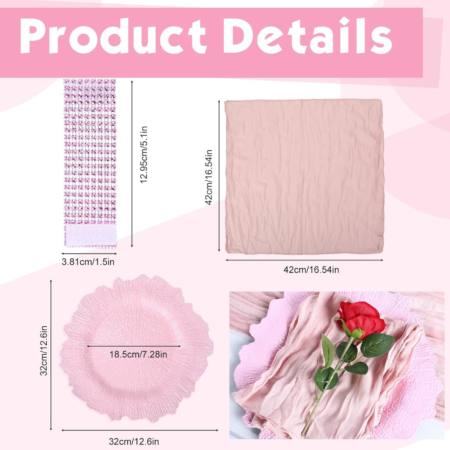 19 Pcs Pink Boho Placemats Set Include 6 Pink Charger Plates 118 Inch Long Farmhouse Table Runner Centerpiece 6 Cheesecloth Napkins 6 Napkin Ring for Dinner Wedding Bridal Party Decoration