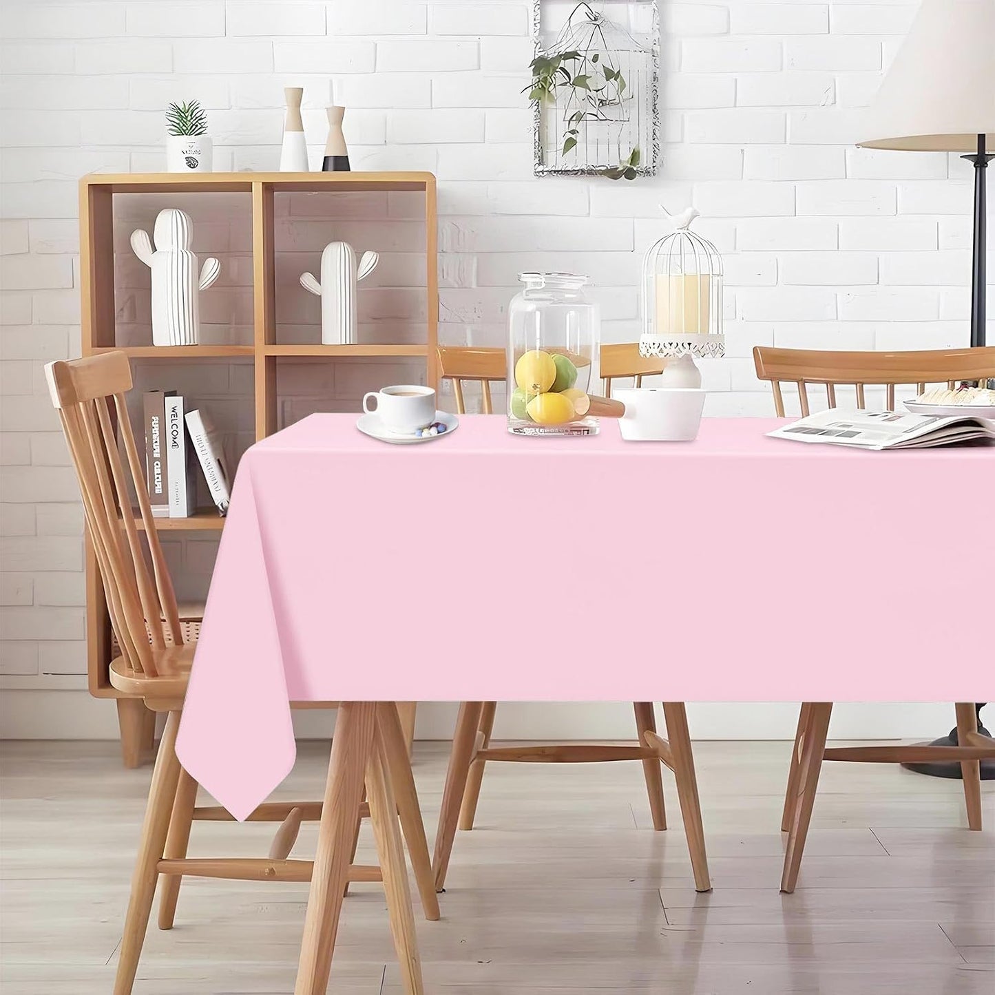 2 Pack Light Pink Plastic Table Cloth Disposable Rectangle Tablecloth 54 x 108 Inch, Light Pink Plastic Table Covers for Birthday Wedding Banquet Picnic Holiday Party Decorations