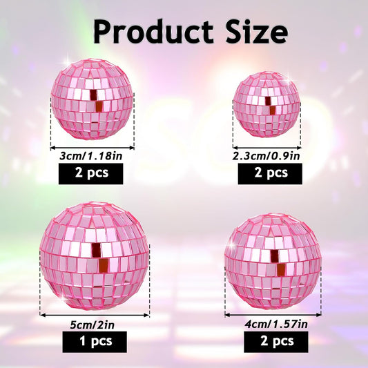 Abeillo 7PCS Disco Ball Cake Topper, Pink Disco Ball Cake Decorations, 4 Sizes Disco Ball Decor, 70s Disco Theme Party Supplies, Disco Balls Cupcake Topper for Disco Music Dance Decoration