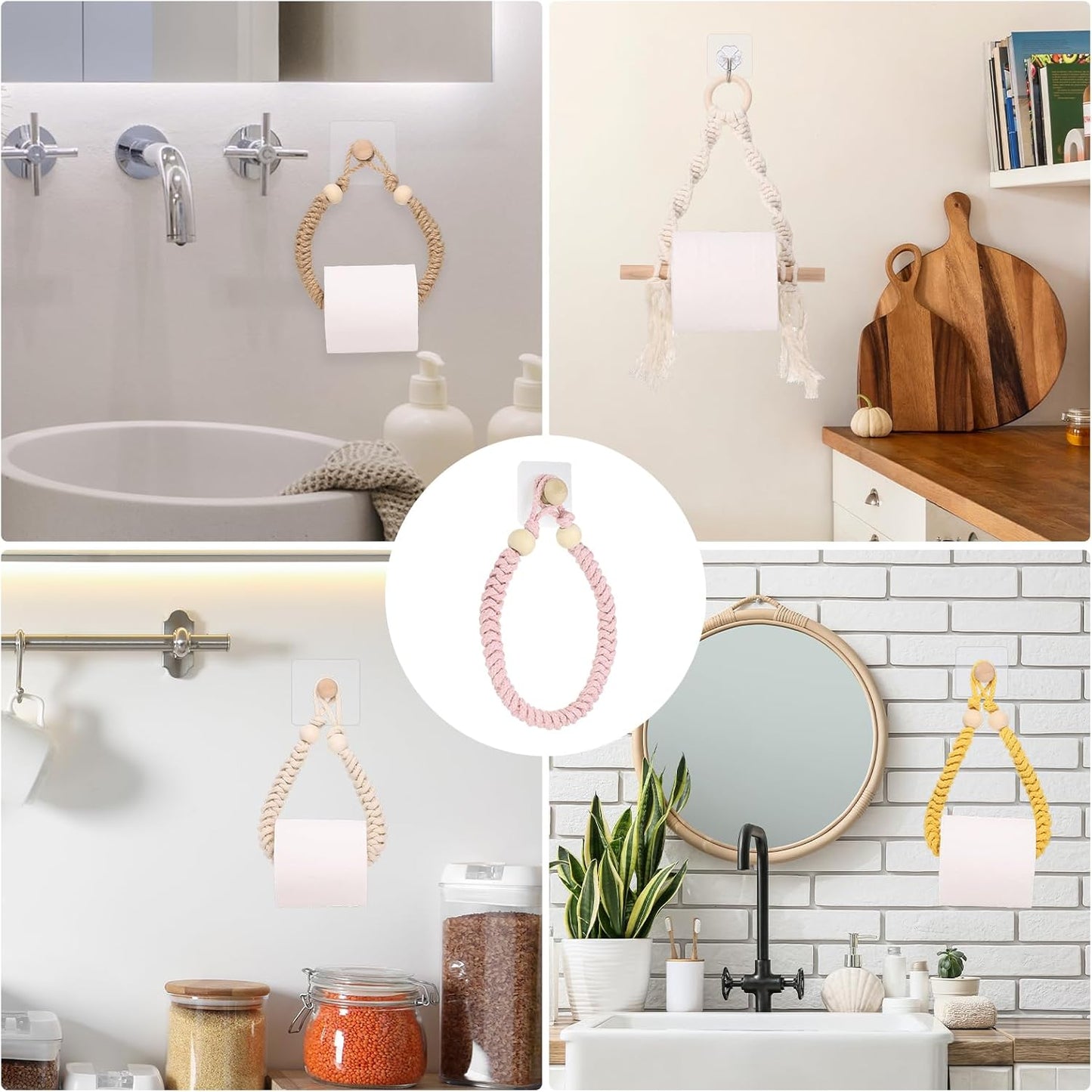 uxcell Toilet Paper Holder, Toilet Tissue Holder Wall Mounted Towel Rings for Home Bathroom Decoration Pink
