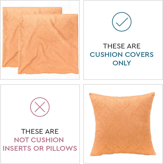 Encasa XO Luxury Embossed Velvet Throw Pillow Covers - Plush Cushion Covers for Elegant Living Rooms & Bedrooms, Machine Washable, 18"x18" Peach | Set of 2 | Covers Only No Insert