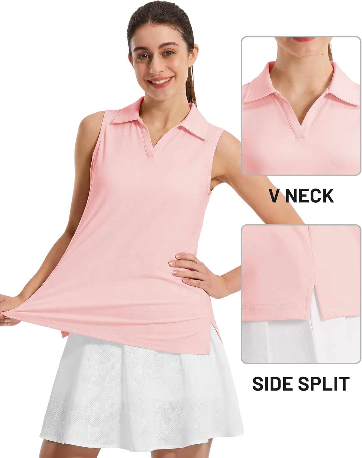 TACVASEN Womens Golf Shirt Sleeveless UPF 50+ Polo Shirts Collared Tennis Tops V Neck Athletic Workout Tank Quick Dry