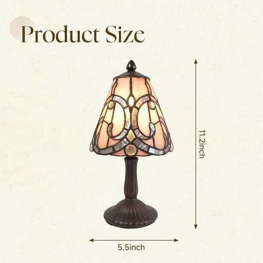 YODIMUST-FSB03 6 Inch Tiffany Style Table Lamp, Stained Glass Lamp, Pale Pink Vintage Bedside Lamp, Small Bedside Lamp, Living Room Decoration, Bedroom Decoration, Vintage Style Lamp
