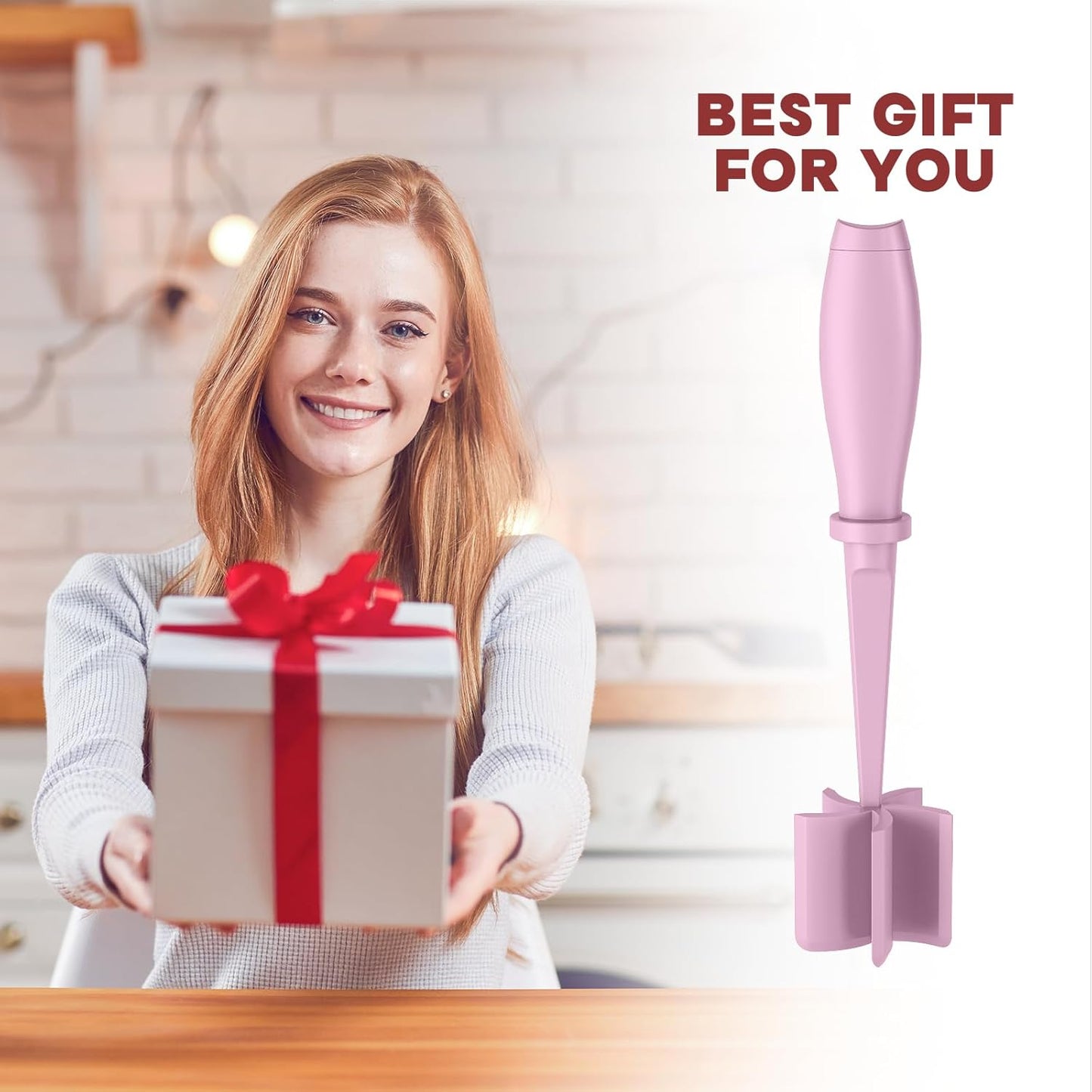 Meat Chopper, Hamburger Grinder, Premium Heat Resistant Smasher for Ground Beef, Burger Grinder Nylon Potato Mix Tool-Pink