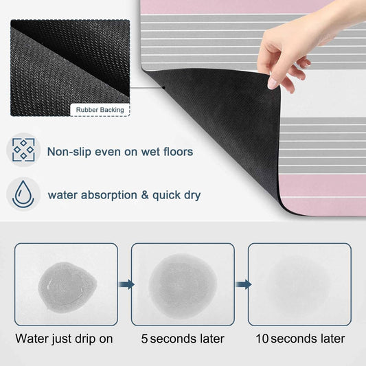 Pink Grey Stripe Dish Drying Mat for Kitchen Counter, Absorbent Quick Dry Coffee Bar Mat Pad Thin Diatomaceous Sink Mats, Modern Art Horizontal Striped Non Slip Dish Drainer Mats 16''x18''