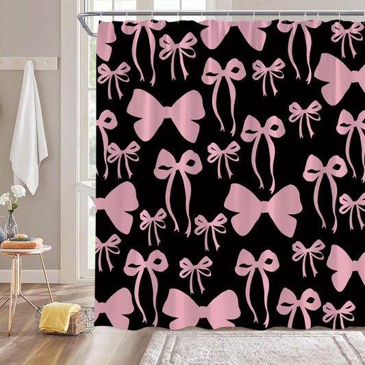 Pink Bow Shower Curtain Cute Bowknot for Girls Woman Modern Aesthetic Lovely Fabric Bathroom Decor Curtain with Hooks,70Wx70H Inches
