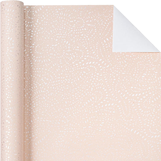WRAPAHOLIC Pink Wrapping Paper Roll - Mini Roll - 17 Inch x 16.5 Feet - Pink with Silver Design Perfect for Birthday, Holiday, Wedding, Baby Shower