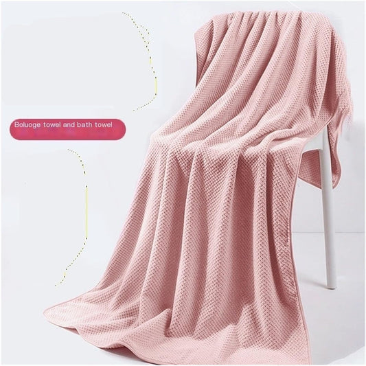 Pineapple Check Bath Two-piece Set, Multi-Color Coral Velvet Bath Towel, homeswimming Each use, Size 75 * 35 cm+(140 * 70/90 * 170) cm, Unisex(Pink,Medium)