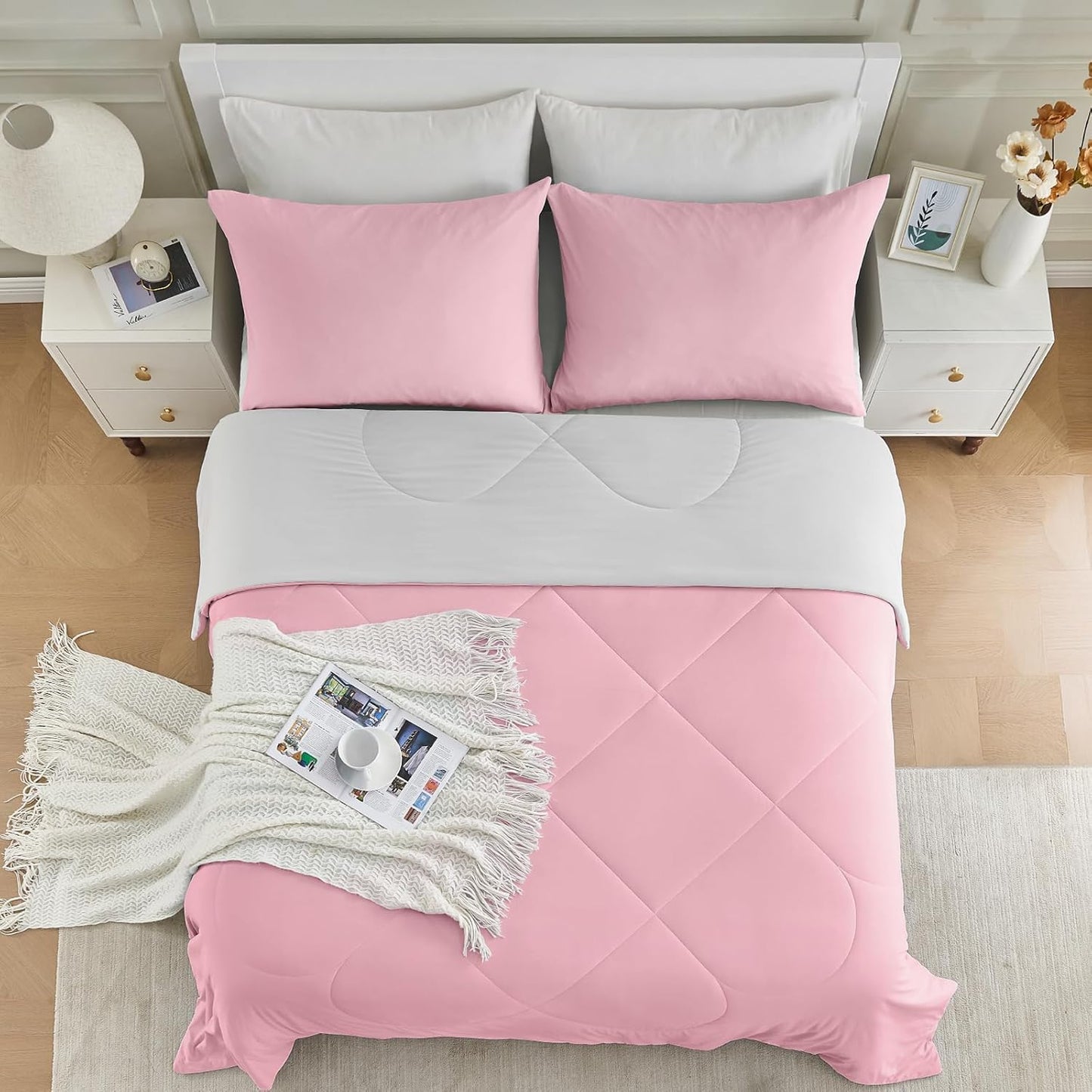 HOMFINE Cooling Comforter Queen Size, Pink Summer Cooling Blanket for Hot Sleepers and Night Sweats, Japanese Double-Sided Cold Tech Fabric Q-Max 0.45, Soft Breathable Silky Smooth Lightweight