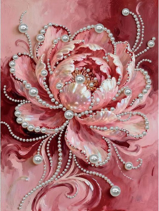 FRANDEK Pink Flowers DIY Pearl Art Painting, Sparkling Diamond Art Craft with Included Frame, 30x40cm Modern Home Decor for Wall, Thoughtful Gift for Adults Birthday Housewarming