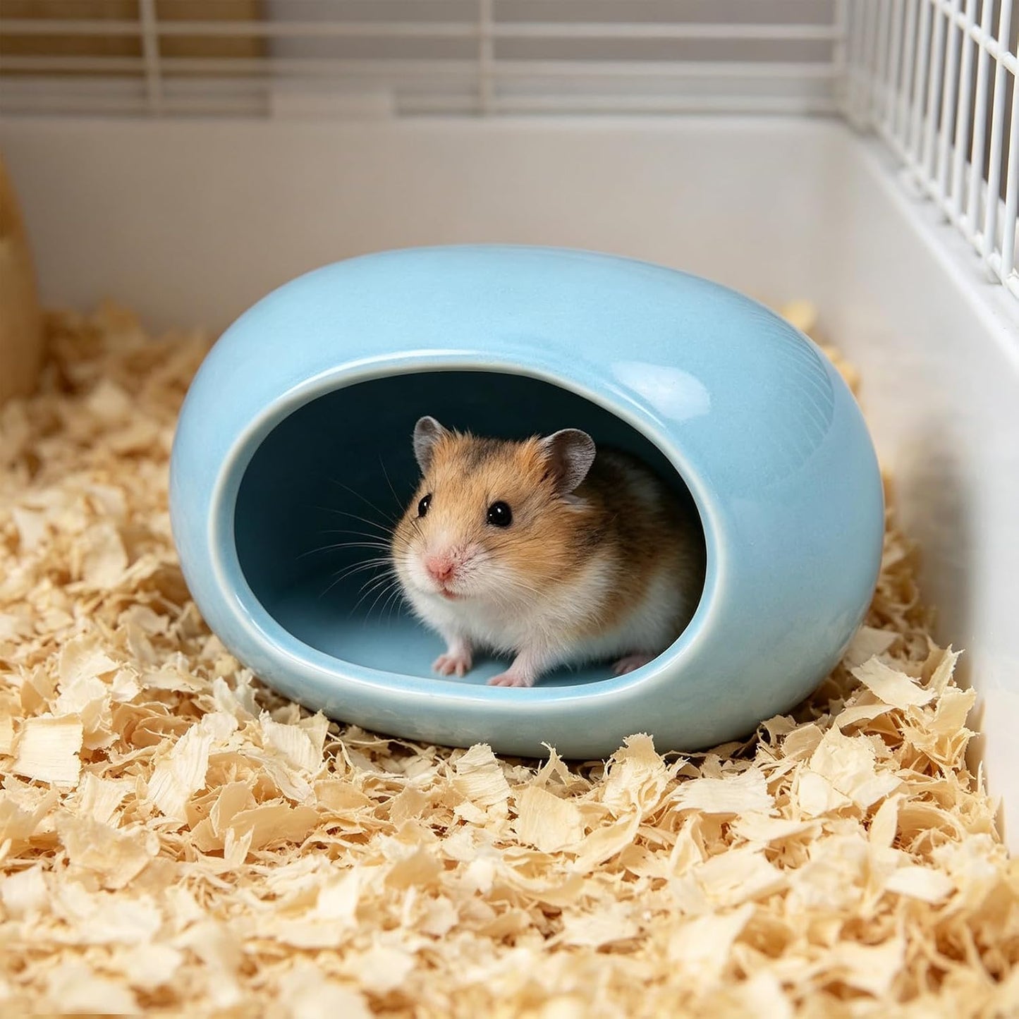 Ceramic Hamster Hideout, Cooling Hamster House All-Season Small Animal Cave, Easy to Clean Cave for Dwarf Hamsters, Gerbils, Mice (Pink)