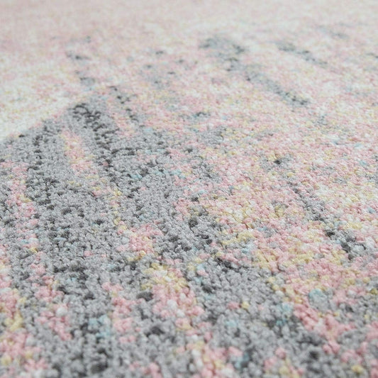 Paco Home Area Rug Abstract Geometric Pattern Fashionably Faded in Multicolor Pink Cream Gray Blue, Size:2' x 3'3"