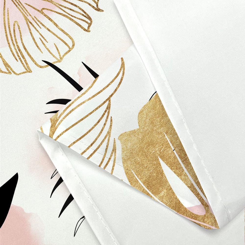 Torich Mid Century Abstract Shower Curtain for Bathroom, Pink Palm Leaves Botanica Abstract Modern Decor Bath Curtains, Gold Geometric Minimalist 47Wx64H Inches Bath Accessories with 12 Hooks