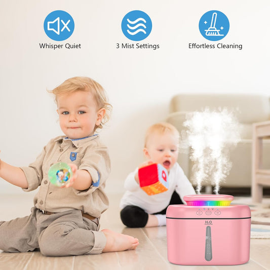 SZO Humidifiers for Bedroom, 2.5L Capacity, Auto Shut-Off, Easy to Fill & Clean, 16 dB Quiet Ultrasonic Humidifier for Large Room, Plants, Baby Nursery, Indoor, Night Light(Pink)