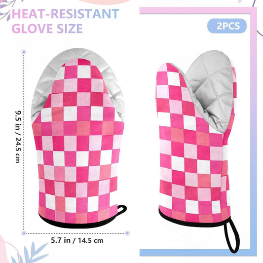 Oven Mitt 2 Pack Set Bright Pink Checkered Plaid Kitchen Mitts Gloves for for Cooking Baking Grilling