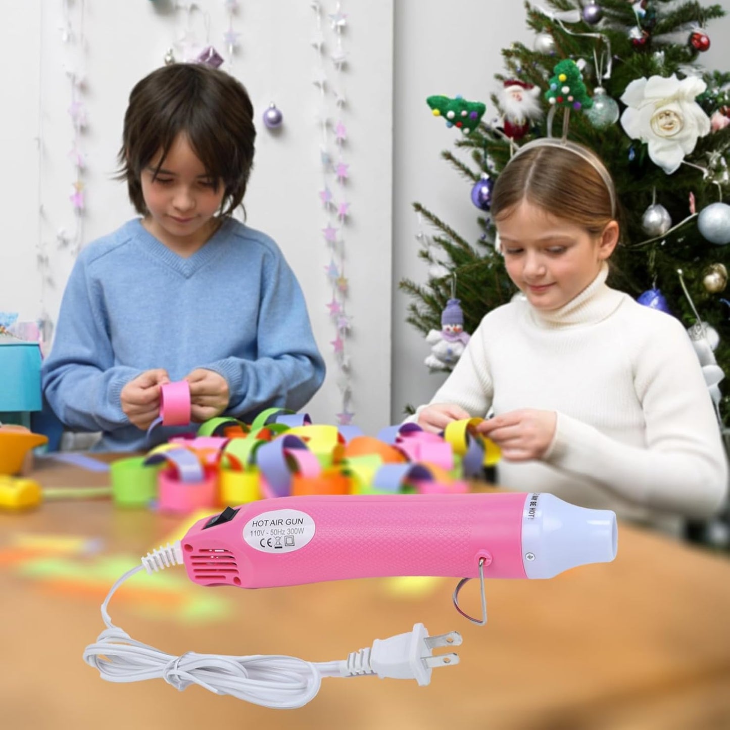 Heat Gun, 110V 300W Handed Hot Air Gun for Crafting, 3.28FT Ultra-Long Cable Portable Heat Gun with Stand and Power Cord for Shrinking Wrapping PVC, DIY Embossing and Drying Paint (Pink)