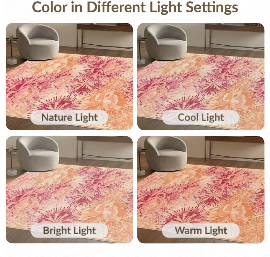 8'x10' Washable Flatwoven Rug, Peach Contemporary Floral Stain Resistant Extra Large Carpet Non-Slip Chair-Friendly Mat for Dining Room, Large Office, Lounge | Ref:2116739