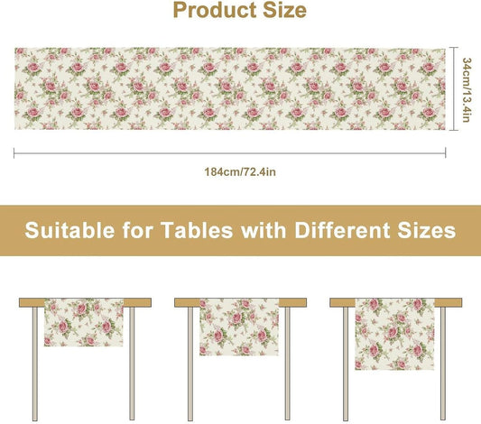 Romance Pink Rose Flower Table Runner,Rustic Vintage Watercolor Floral Botanical Print Table Decor for Coffee Table Dining Room Table Bedroom Party 13x36in