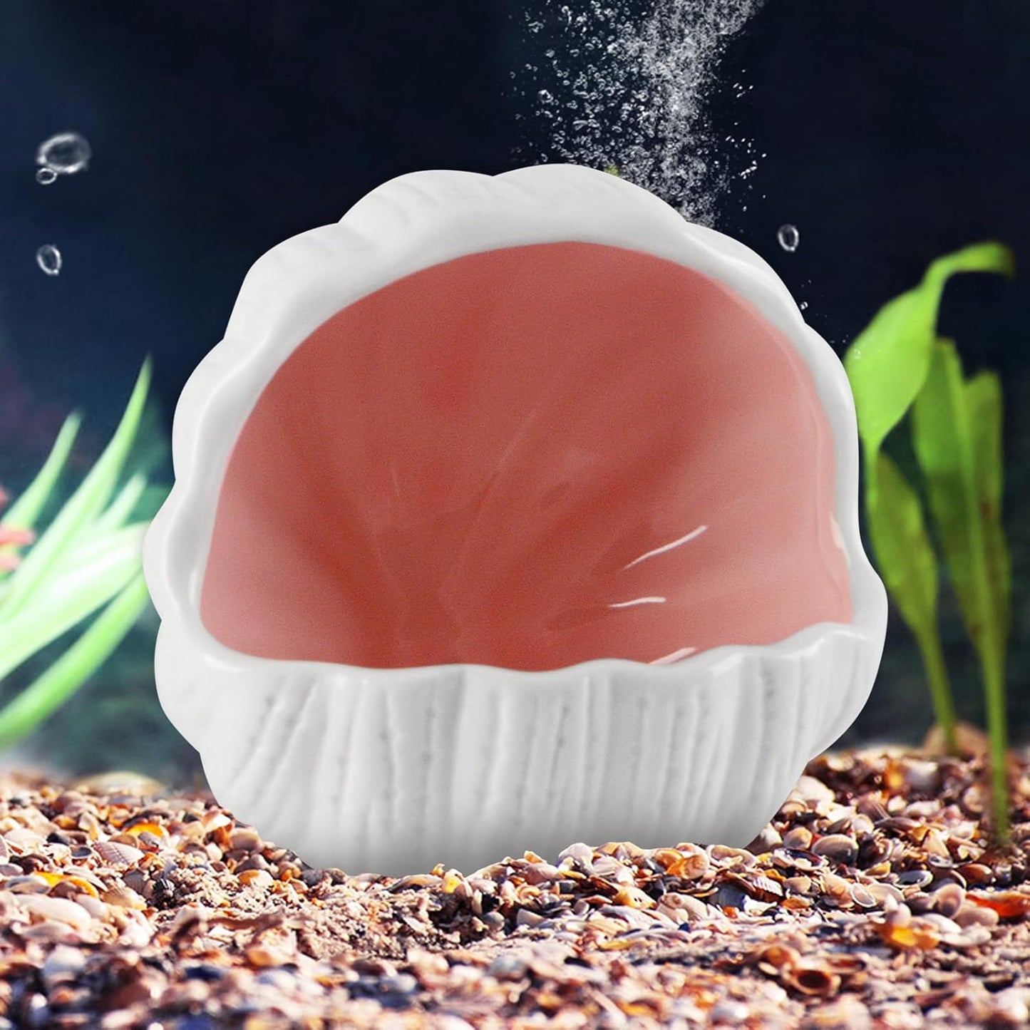 Aquarium Decorations, Cute Ceramic Betta Fish House, Conch Shell-Shaped Fish Tank Decor Accessory with Pearls, Hideout Cave for Fish Shrimp to Play Sleep Breed Rest (Pink)