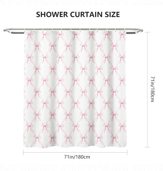 MEHOFOND Pink Bow Shower Curtain Bow Aesthetic Watercolor Shower Curtain Sets, Bath Curtain Polyester Fabric Waterproof Bathroom Accessory Set with 12 Hooks 72x72 inch