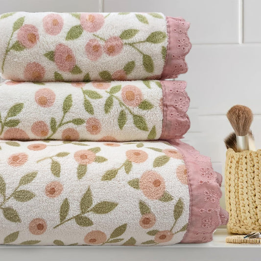 ABREEZE Floral Bath Towel Set,3 pcs,Coral Velvet Soft Absorbent Towels (1 Bath Towel,2 Hand Towels)