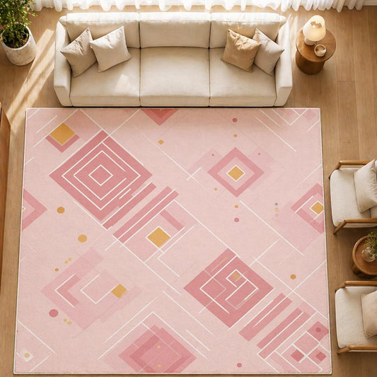 Modern Geometry 5x7 Area Rugs for Living Room, Washable Abstract Geometric Large Rug, Minimalist Pink Pattern Carpet Soft Low Pile Non Slip for Bedroom Home Decor HEC7sc