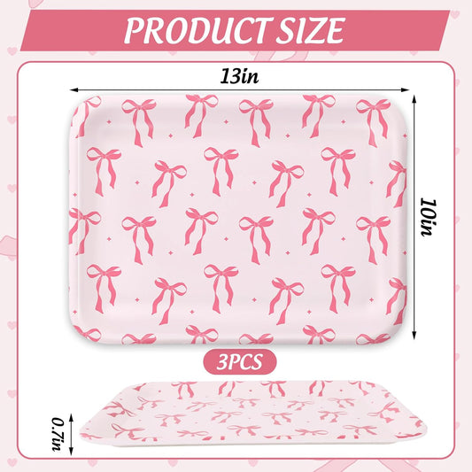 FYSUIMU 3Pcs Pink Bow Serving Tray Cute Bowknot Melamine Charcuterie Board Cheese Appetizer Board Snack Serving Platter for Home Bachelorette Party Food Supplies