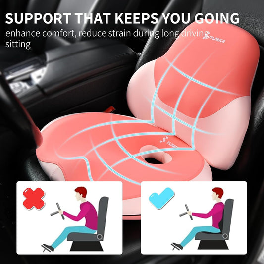 FLORICH Seat Cushion Lumbar Support Pillow for Office Chair, Car Lower Back Support, Ergonomic Desk Chair Pillow for Butt and Back Support of Memory Foam Seat Pad(Pink)