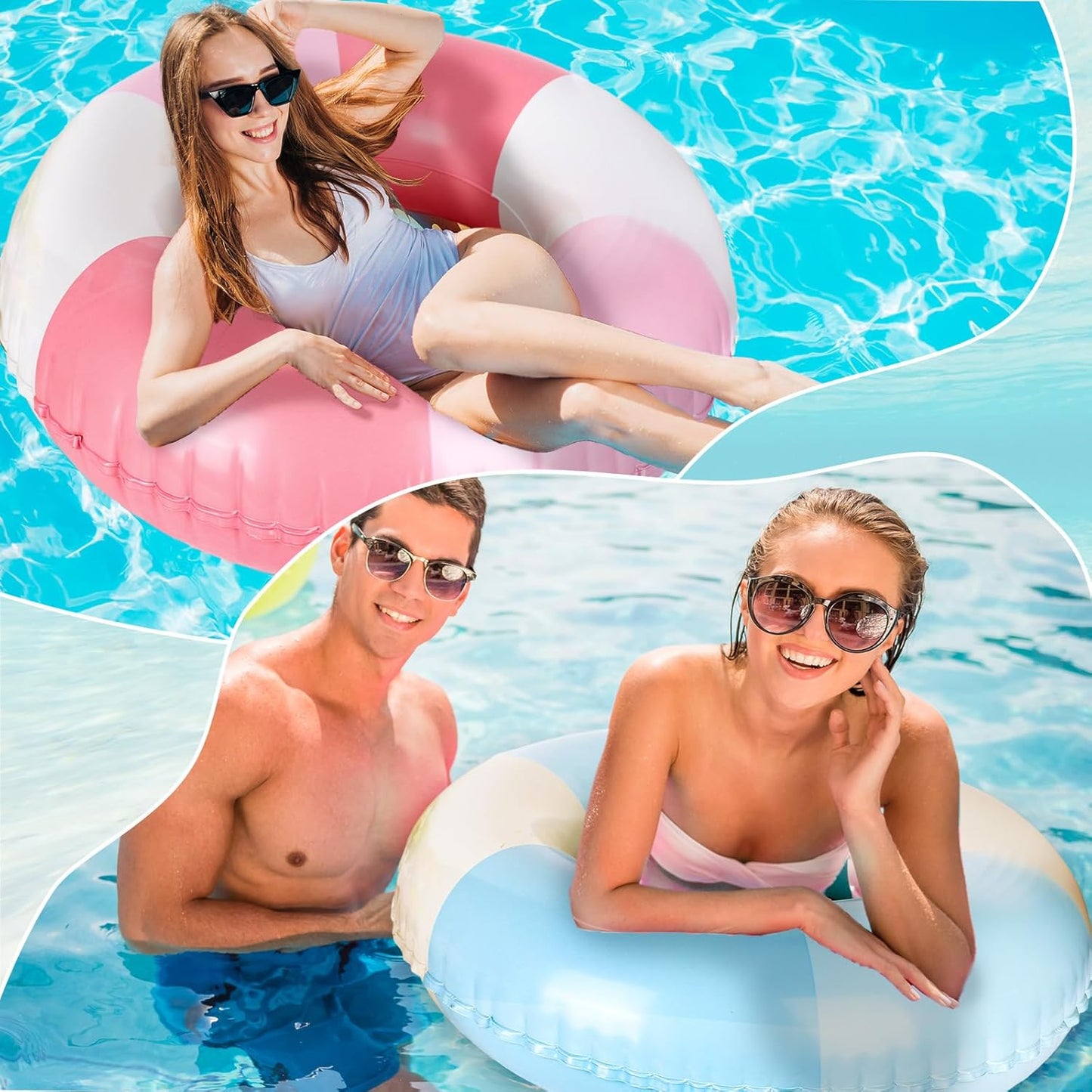 JarThenaAMCS 2Pcs Inflatable Pool Float Retro Striped Swim Rings Swimming Pool Tubes