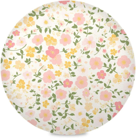 Buttercup and Sweet Potato Pattern White and Peach Round Rustic placemats Kids Reusable placemat Table mat Plate Waterproof Easter Place mats Indoor Set of 6 15.4x15.4in