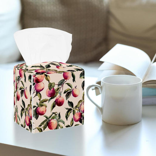 Pink Peach Pattern (2) Tissue Box Holder, PU Leather Tissue Box Cover Square, Paper Facial Decorative Tissues Cover for Night Stands Bathroom Office Home Decor