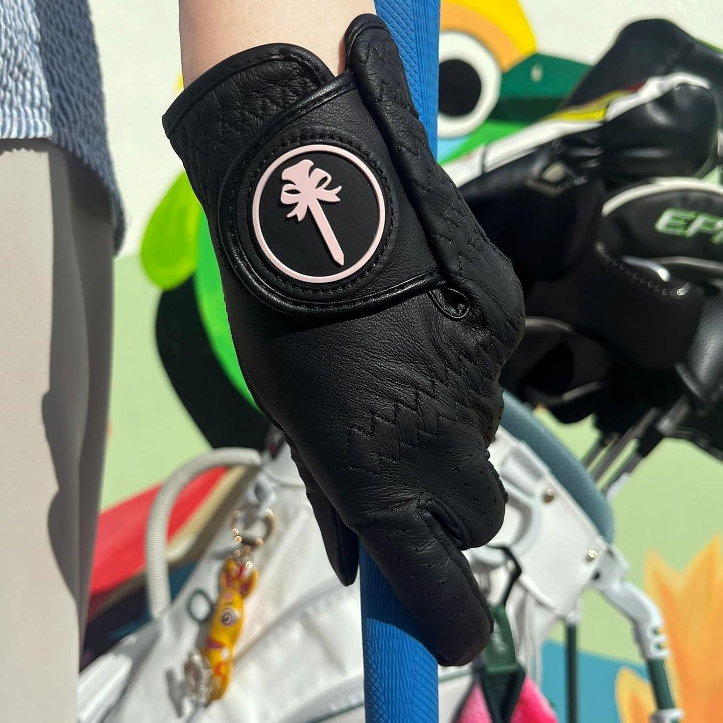 PINKTEE Women's Golf Glove Premium Cabretta Leather Ladies Left Hand All Weather Grip Elastic Wristband