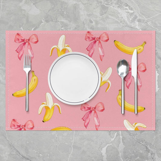 Pink Bow Placemats Set of 4 12x18 Inch Cute Coquette Bow Knot Table Mats for Party Kitchen Dining Decoration Holiday Seasonal Banana Themed Place Mat for Dinner Table Indoor Outdoor Non-Slip