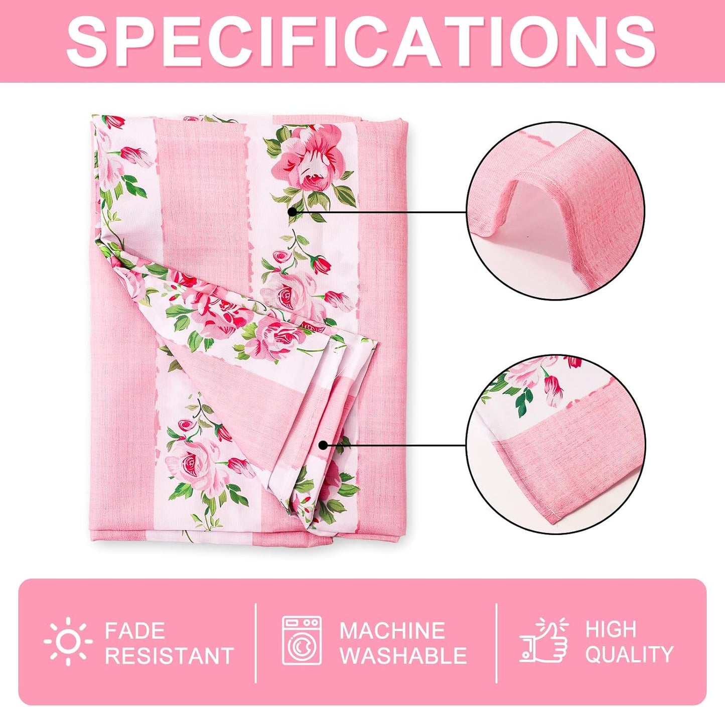 AnyDesign Floral Tablecloth Spring Rectangle Fabric Table Cover 60 x 104 Inch Pink Stripe Flower Table Cloth for Dinner Bachelorette Dinner Party Setting Birthday Bridal Shower Decoration