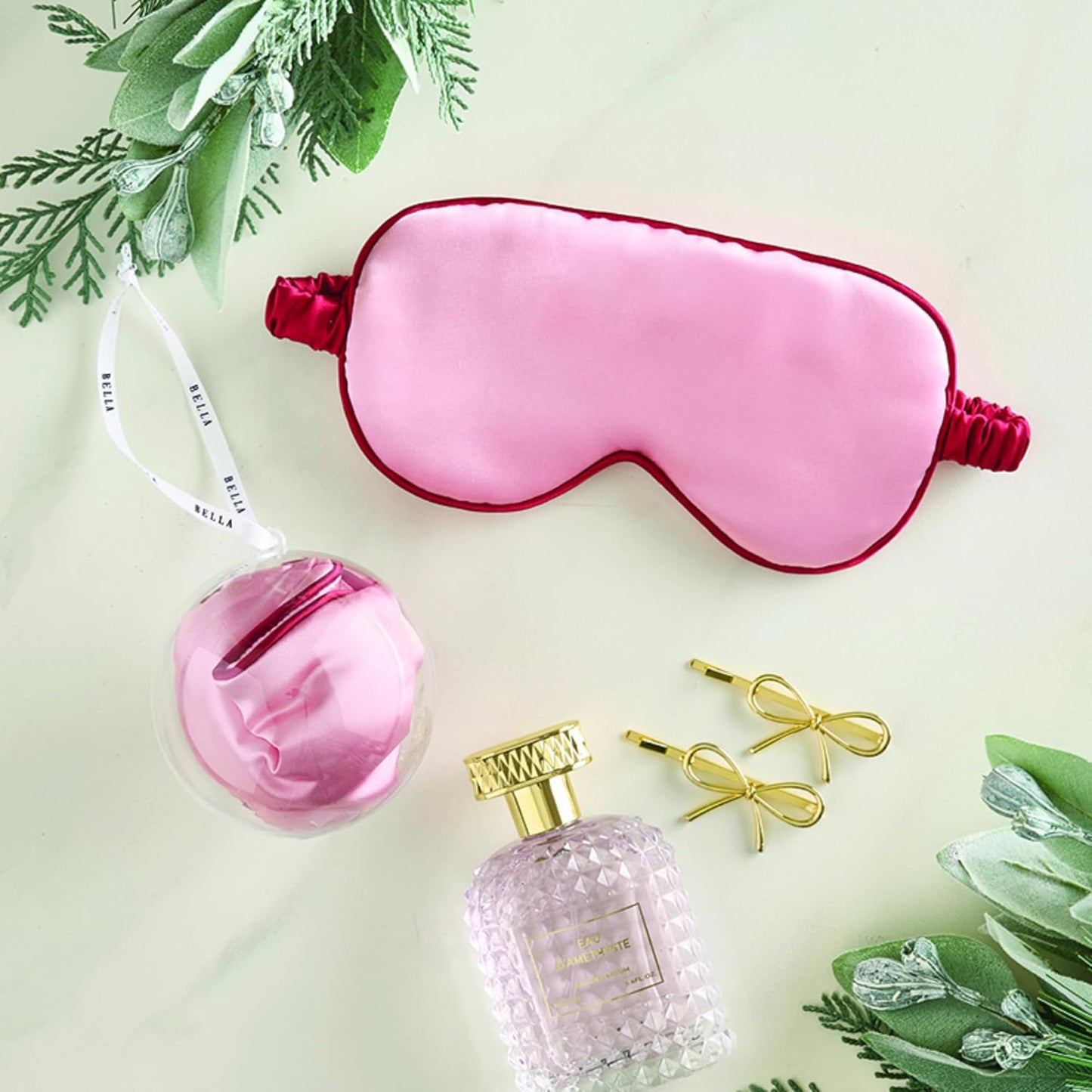 Bella Sleep + Spa Accessories - Soft Silky Eye Masks for Sleeping - Satin Sleep Mask in an Ornament, One Size, Rose Pink