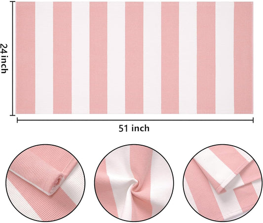 Pink White Outdoor Rug 2'x4',Striped Front Porch Rug Machine Washable Front Door Mat Entryway Throw Rug for Front Porch Indoor Outdoor Doormat