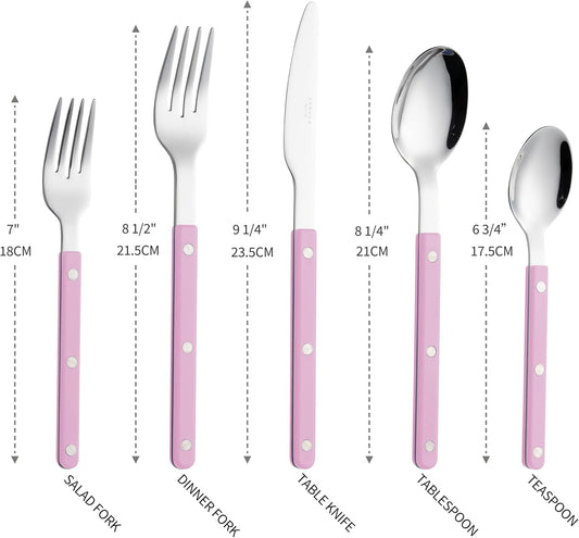 ANNOVA Silverware Set, Retro/Rivet Colorful Stainless Steel Tableware Kitchen Flatware Set Utensils, Includes Dinner Knives, Forks, Spoons, Salad Forks & Dessert Spoons (Light Pink, 10 Pieces)