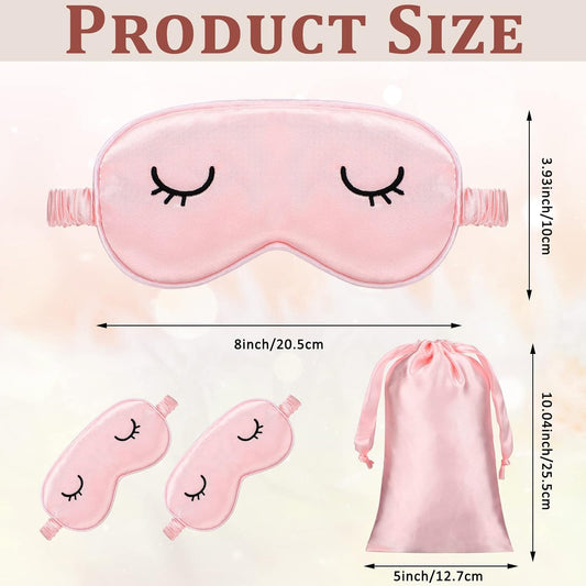 Geyoga 2 Pcs Cute Sleep Eye Masks for Adult Silk Sleep Eye Cover Cute Lightweight Adjustable Eyeshade Mask Satin Night Eyeshade Covers with 2 Pcs Storage Bag(Adult, Pink)