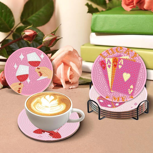 Canrichshop Pink Vintage Diamond Paintings Coasters Kits Set,8 Pieces Retro Funny Drinks Diamond Art Painting Coasters Kit with Holder,5D DIY Full Drill Diamonds Dot for Beginners Gift