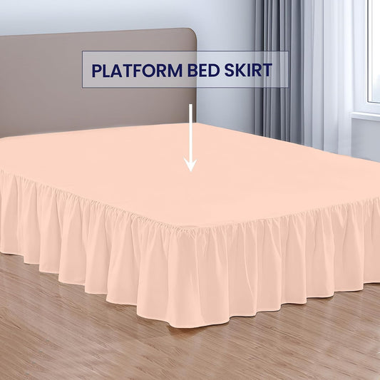 SGI bedding 15 Inch Drop Ruffled Bed Skirt Queen Size - Classic Gathered Styling, Platform Style Dust Ruffle with Secure Fit, Split Corners, Wrinkle-Resistant Microfiber - Peach