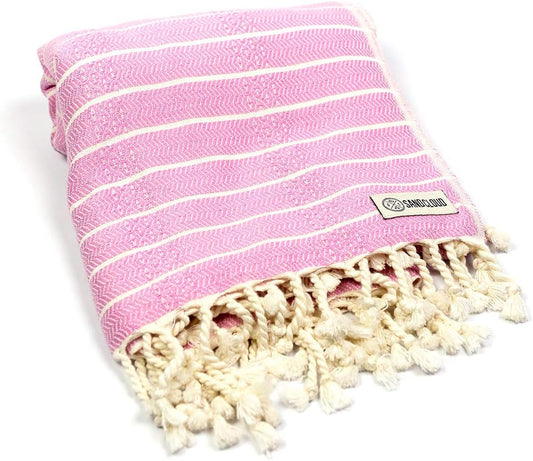 Sand Cloud Turkish Beach Towel - Sand Resistant - 100% Certified Organic Turkish Towel - Quick Dry Towel for Beach, Picnic, Blanket or Bath Towel - As Seen on Shark Tank - Gocek (Pink)