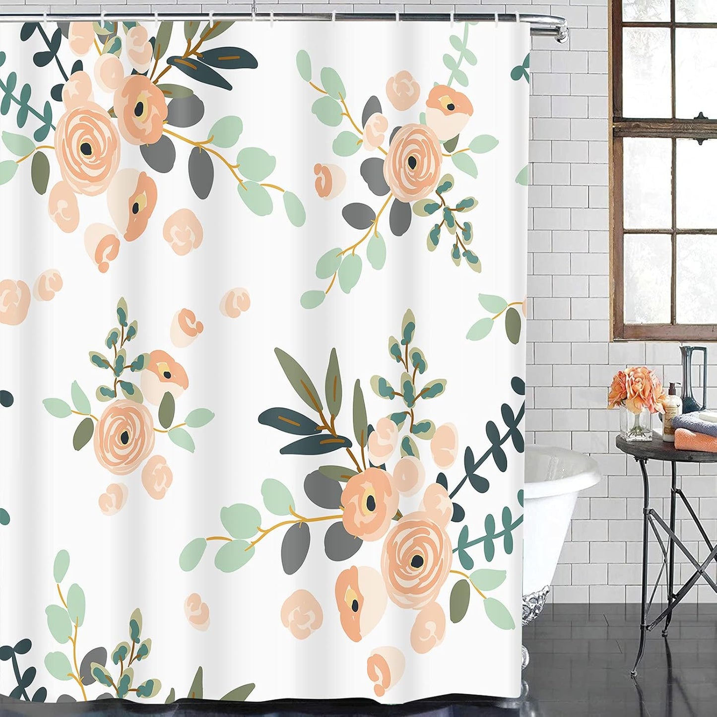 Emvency 72"x72" Shower Curtain Peach Coral Waterproof Blush Pink Floral Bouquets White Rose Flowers Exotic Summer Beach Home Decor Polyester Fabric Adjustable Hook Set