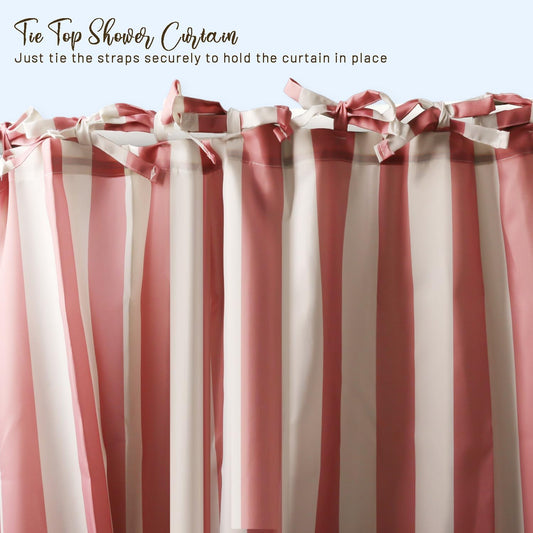 Striped Shower Curtain for Bathroom Pink Stripe Hookless Shower Curtain Rustic Boho Bath Curtain 72x72 Inch Tie Top Waterproof Fabric for Bathroom Decor