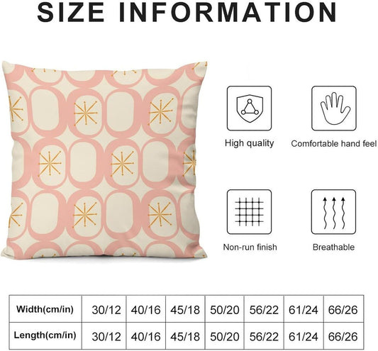 Retro 50s Pillow Cover Vintage Mid Century Aesthetics Modern Pink Beige Pattern Decor Throw Cozy Soft Pillowcase Cushion Cover for Living Room Bedroom Couch Bed (2Pcs Set), 16x16in